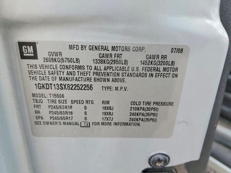 2008 Gmc Envoy მანქანა იყიდება აუქციონზე, vin: 1GKDT13SX82252256, აუქციონის ნომერი: 59914886