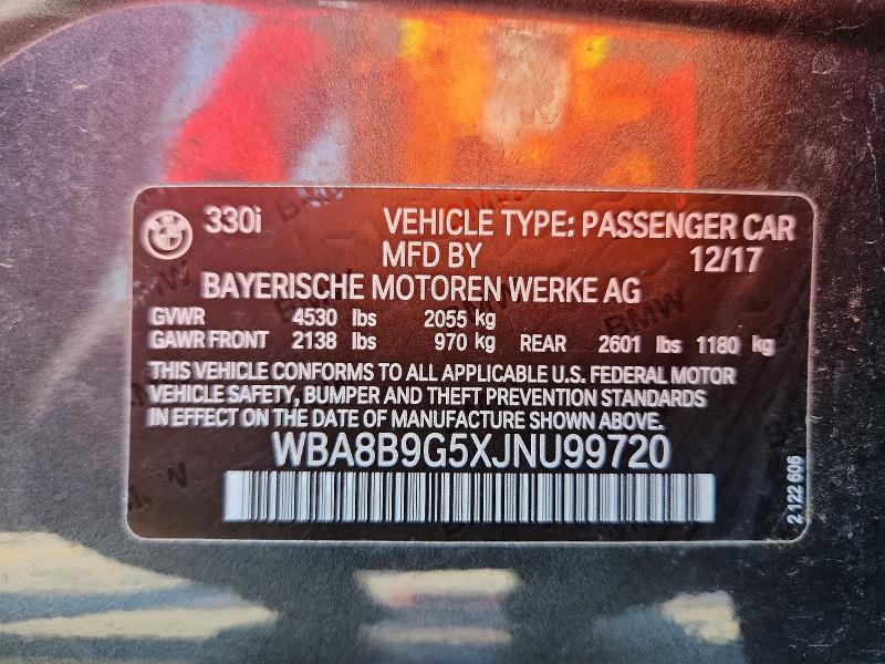 Aukcja sprzedaży 2018 Bmw 330, vin: WBA8B9G5XJNU99720, numer aukcji: 59255636