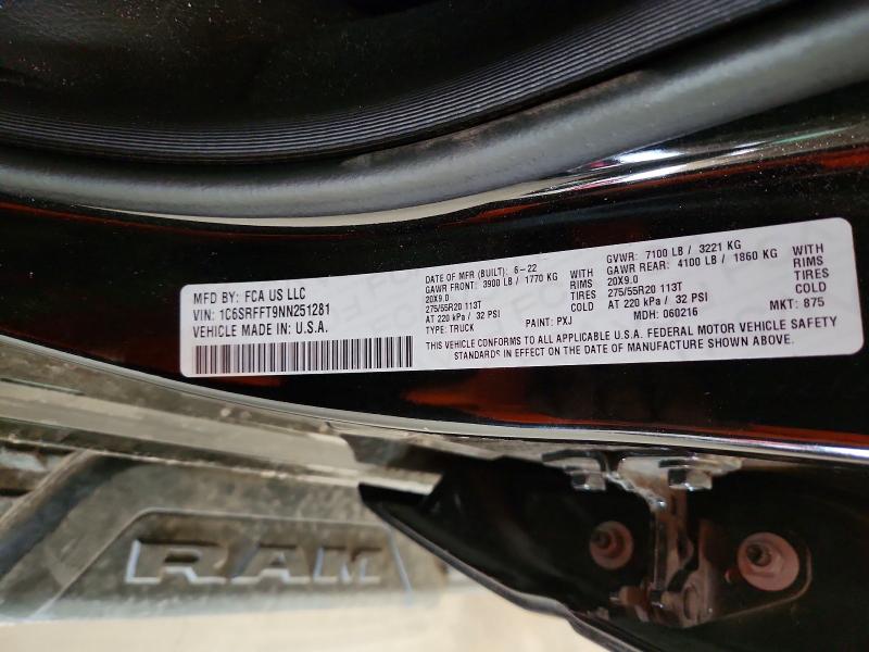 62850756 :رقم المزاد ، 1C6SRFFT9NN251281 vin ، 2022 Ram 1500 مزاد بيع