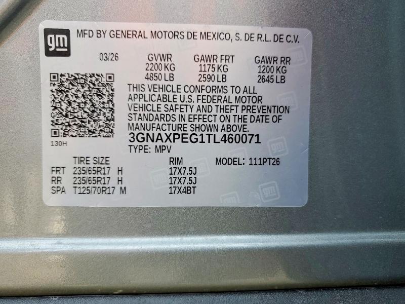 Aukcja sprzedaży 2026 Chevrolet Equinox, vin: 3GNAXPEG1TL460071, numer aukcji: 61877156