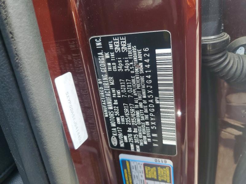 60155236 :رقم المزاد ، 5XYPGDA5XJG414426 vin ، 2018 Kia Sorento مزاد بيع