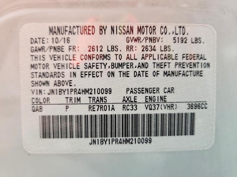 Продажа на аукционе авто 2017 Infiniti Q70l, vin: JN1BY1PR4HM210099, номер лота: 61041906