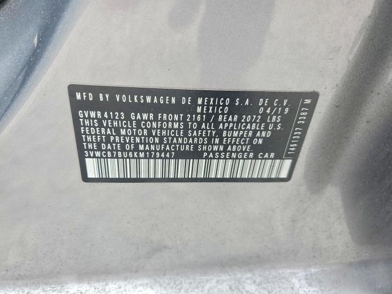 2019 Volkswagen Jetta მანქანა იყიდება აუქციონზე, vin: 3VWCB7BU6KM179447, აუქციონის ნომერი: 60922856