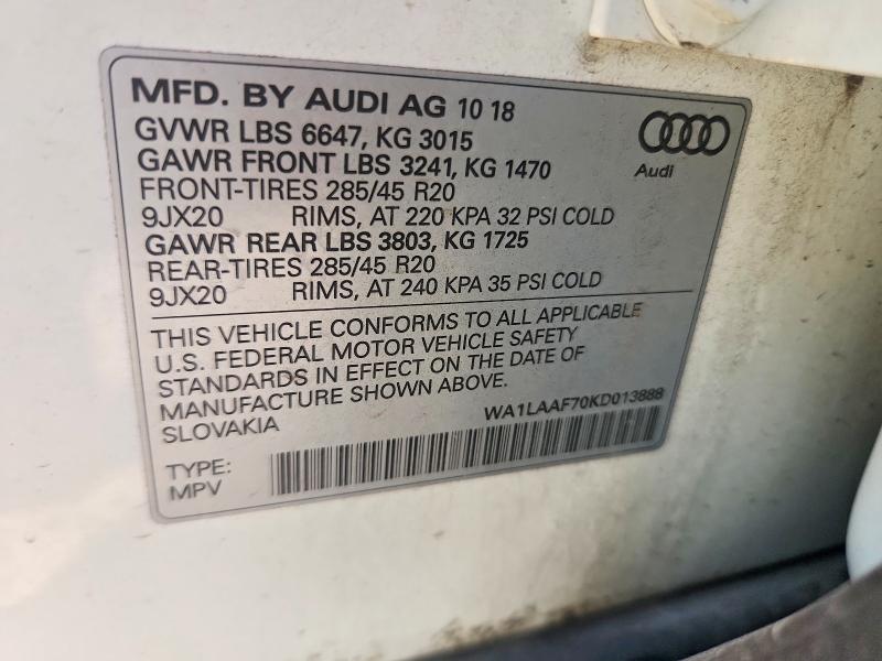 60390586 :رقم المزاد ، WA1LAAF70KD013888 vin ، 2019 Audi Q7 مزاد بيع