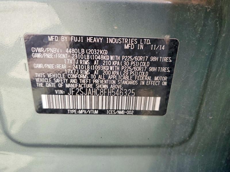 Aukcja sprzedaży 2015 Subaru Forester, vin: JF2SJAHC8FH546325, numer aukcji: 61054836