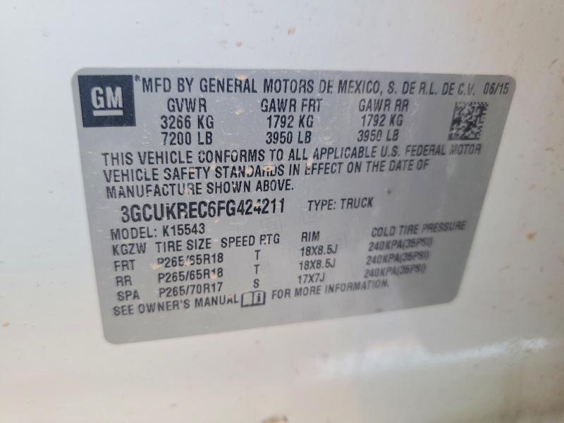 Продаж на аукціоні авто 2015 Chevrolet 1500, vin: 3GCUKREC6FG424211, номер лоту: 60825866