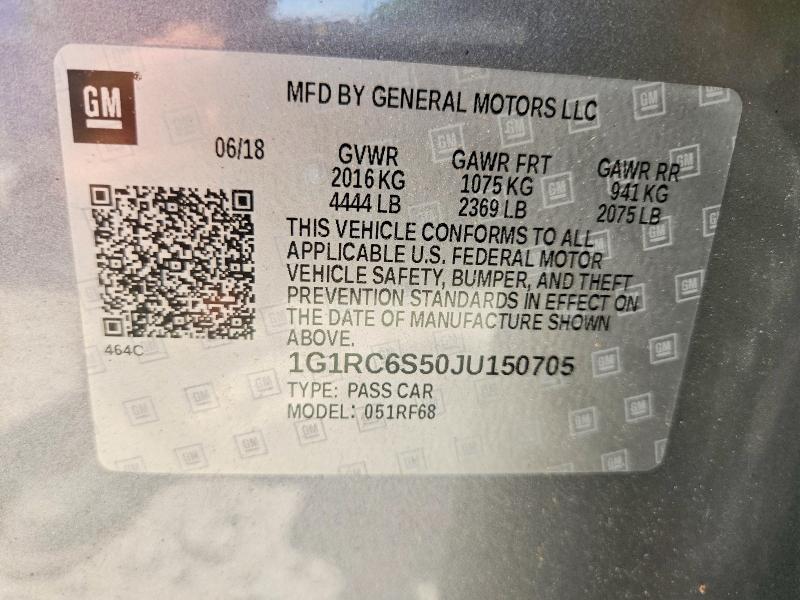 2018 Chevrolet Volt მანქანა იყიდება აუქციონზე, vin: 1G1RC6S50JU150705, აუქციონის ნომერი: 60782356