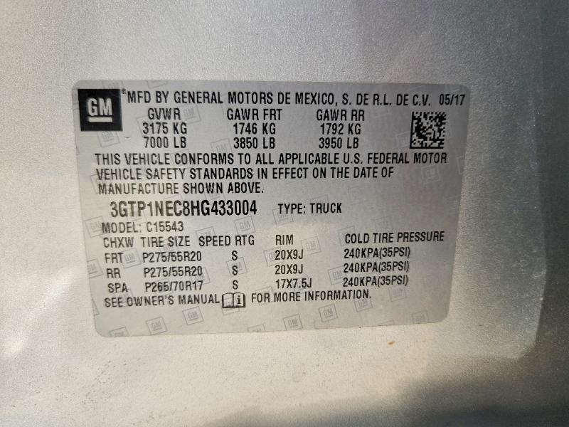 2017 Gmc Sierra მანქანა იყიდება აუქციონზე, vin: 3GTP1NEC8HG433004, აუქციონის ნომერი: 62047596