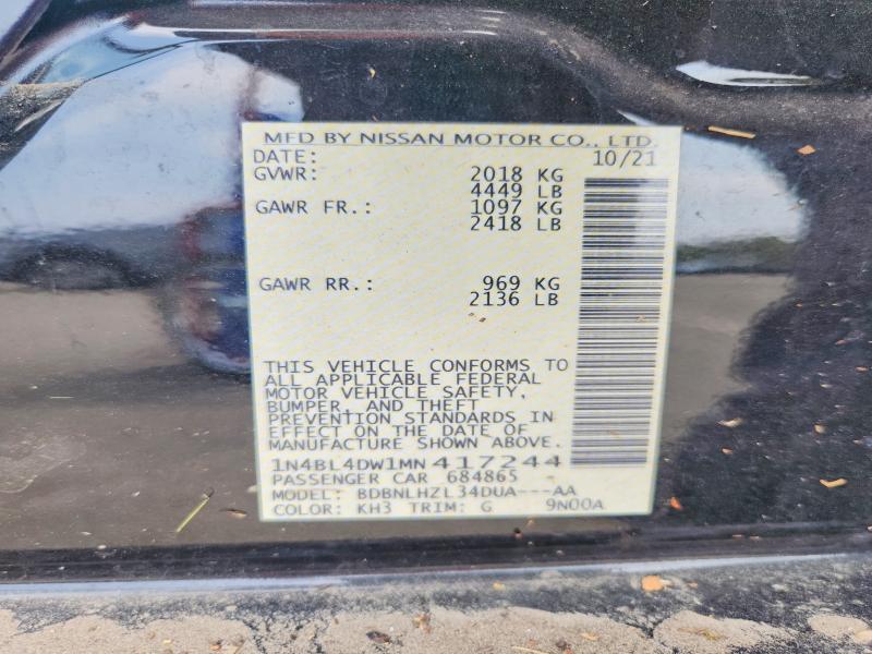 Продажа на аукционе авто 2021 Nissan Altima, vin: 1N4BL4DW1MN417244, номер лота: 62247536