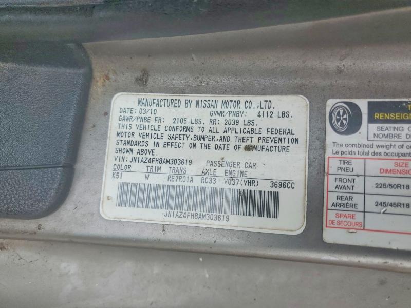 Aukcja sprzedaży 2010 Nissan 370z, vin: JN1AZ4FH8AM303619, numer aukcji: 62133026