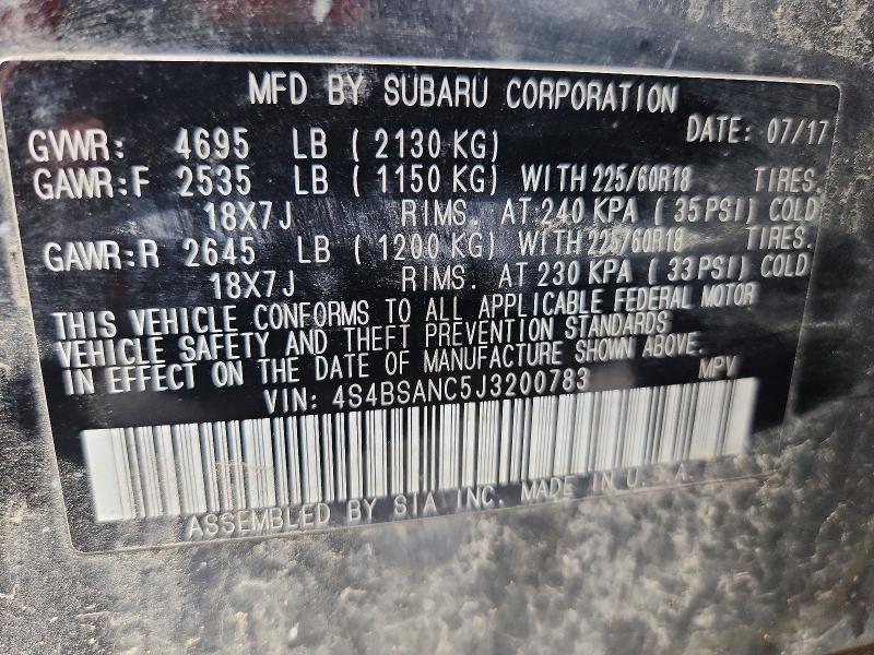 60167606 :رقم المزاد ، 4S4BSANC5J3200783 vin ، 2018 Subaru Outback مزاد بيع