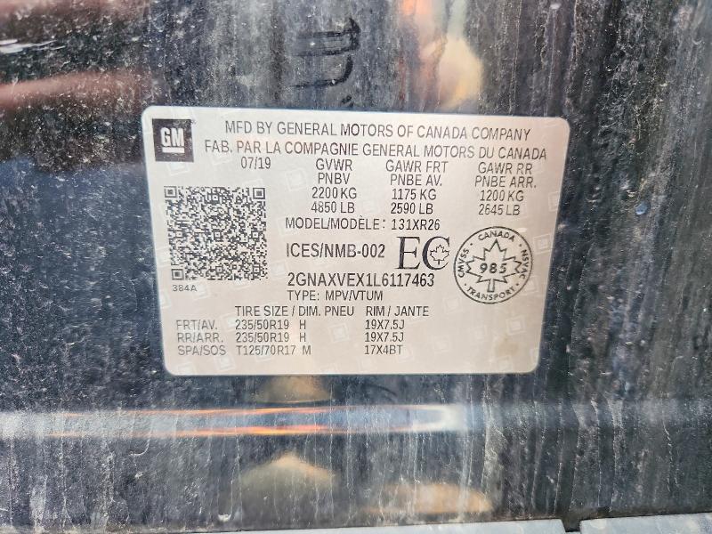 2020 Chevrolet Equinox მანქანა იყიდება აუქციონზე, vin: 2GNAXVEX1L6117463, აუქციონის ნომერი: 62632606