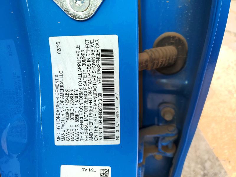 2025 Honda Civic მანქანა იყიდება აუქციონზე, vin: 19XFL4H83SE013130, აუქციონის ნომერი: 60579936