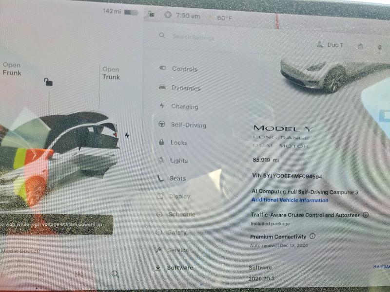 Aukcja sprzedaży 2021 Tesla Model Y, vin: 5YJYGDEE4MF094594, numer aukcji: 59903216