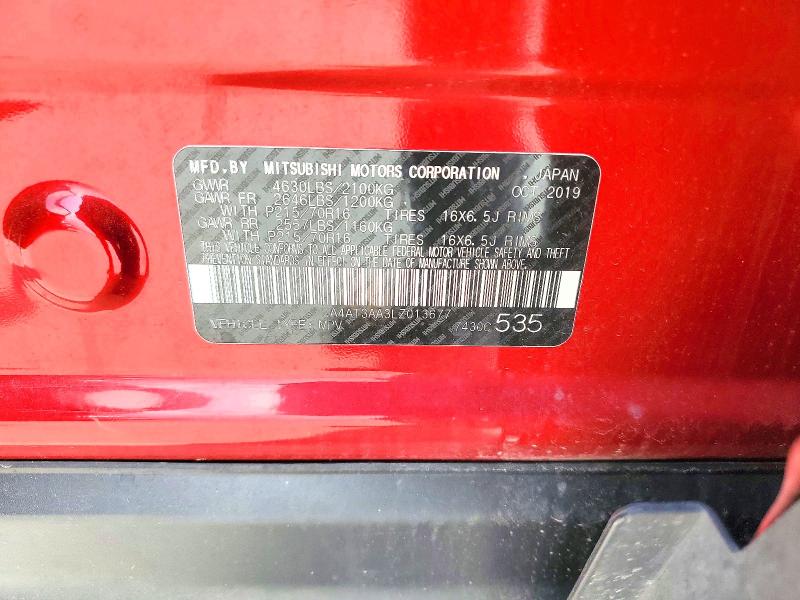 2020 Mitsubishi Eclipse Cross მანქანა იყიდება აუქციონზე, vin: JA4AT3AA3LZ013677, აუქციონის ნომერი: 59867726