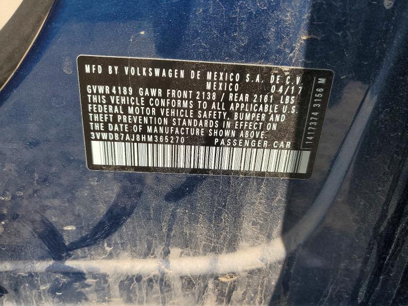 Aukcja sprzedaży 2017 Volkswagen Jetta, vin: 3VWDB7AJ8HM365270, numer aukcji: 62224486