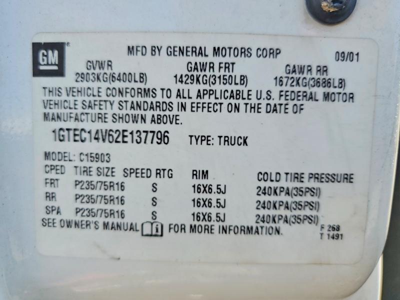 Aukcja sprzedaży 2002 Gmc New Sierra, vin: 1GTEC14V62E137796, numer aukcji: 58969706