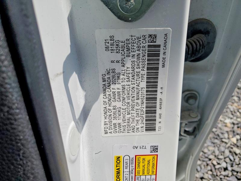 Продаж на аукціоні авто 2022 Honda Civic, vin: 2HGFE2F21NH523175, номер лоту: 60035226
