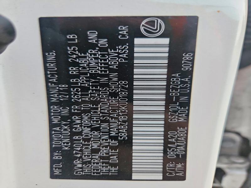 2019 Lexus Es მანქანა იყიდება აუქციონზე, vin: 58ABZ1B13KU018728, აუქციონის ნომერი: 60296466