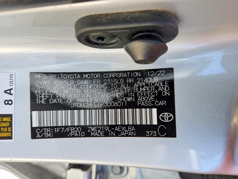 2023 Toyota Corolla Hybrid მანქანა იყიდება აუქციონზე, vin: JTDBCMFE6P3008011, აუქციონის ნომერი: 59375776