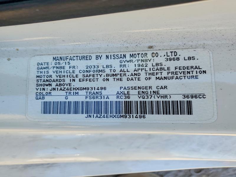 Aukcja sprzedaży 2016 Nissan 370z, vin: JN1AZ4EHXGM931496, numer aukcji: 59878556