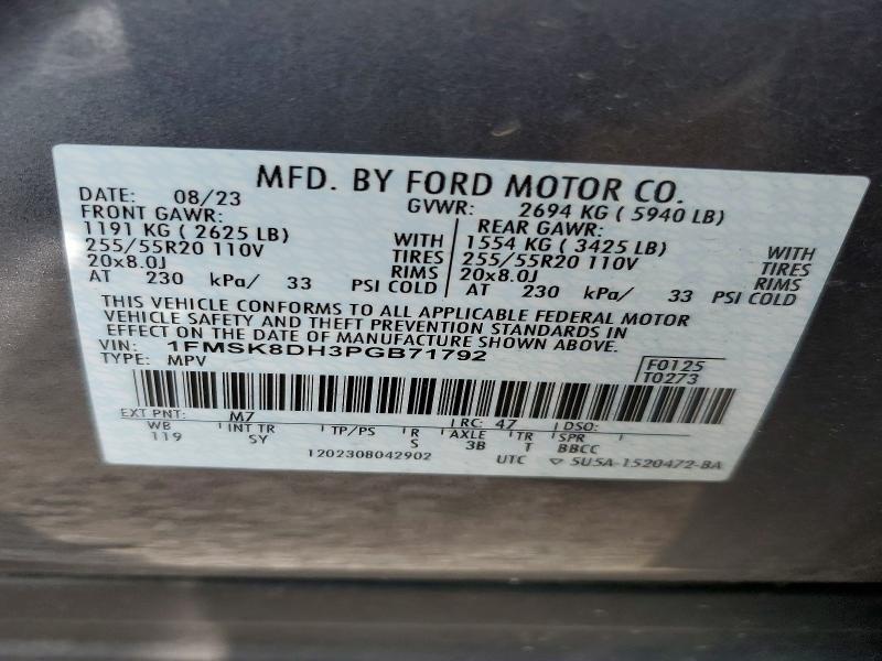 60073776 :رقم المزاد ، 1FMSK8DH3PGB71792 vin ، 2023 Ford Explorer مزاد بيع