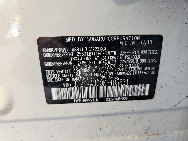 Продаж на аукціоні авто 2019 Subaru Forester, vin: JF2SKAJC0KH485831, номер лоту: 60799746