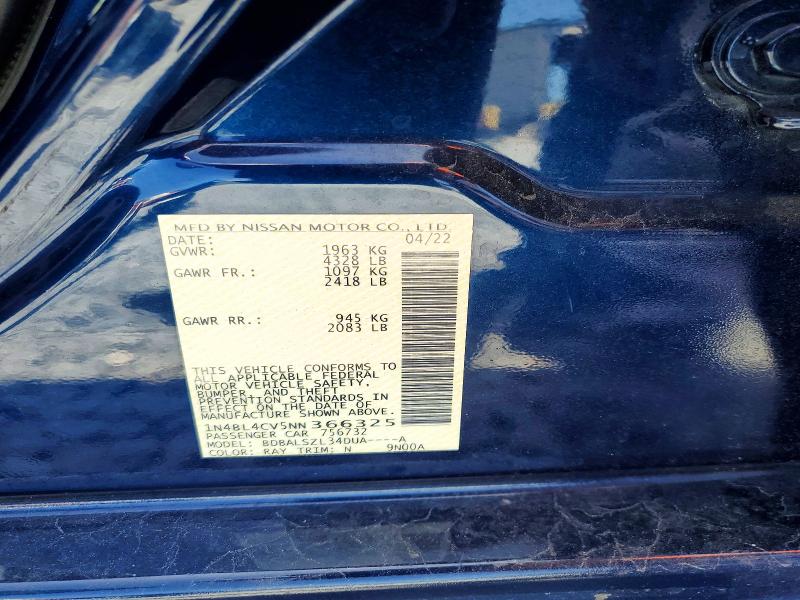 Aukcja sprzedaży 2022 Nissan Altima, vin: 1N4BL4CV5NN366325, numer aukcji: 62267656
