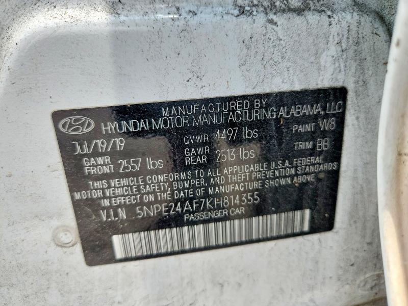 Aukcja sprzedaży 2019 Hyundai Sonata, vin: 5NPE24AF7KH814355, numer aukcji: 61927166