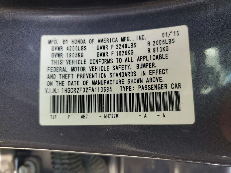 2015 Honda Accord მანქანა იყიდება აუქციონზე, vin: 1HGCR2F32FA113694, აუქციონის ნომერი: 61373076
