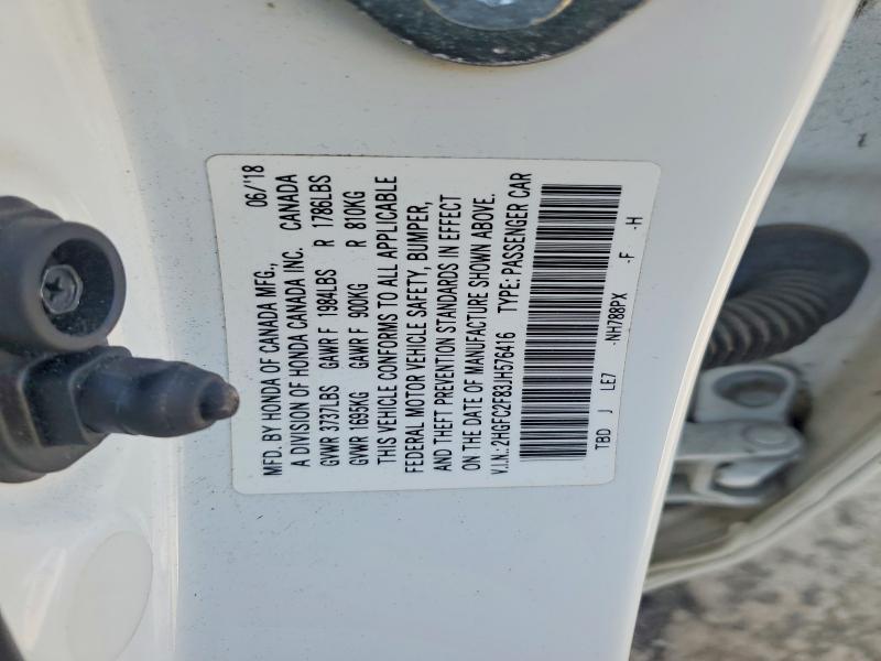 63546456 :رقم المزاد ، 2HGFC2F83JH576416 vin ، 2018 Honda Civic مزاد بيع