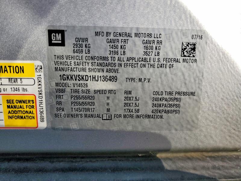 62515636 :رقم المزاد ، 1GKKVSKD1HJ136489 vin ، 2017 Gmc Acadia مزاد بيع