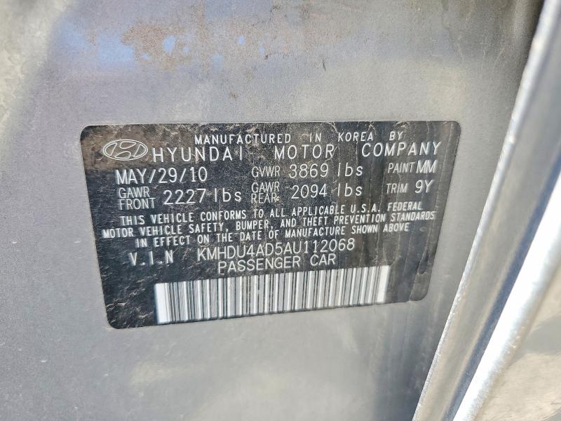 2010 Hyundai Elantra მანქანა იყიდება აუქციონზე, vin: KMHDU4AD5AU112068, აუქციონის ნომერი: 60931086