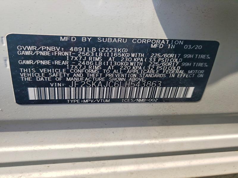 Aukcja sprzedaży 2020 Subaru Forester, vin: JF2SKAJC6LH543863, numer aukcji: 61684446