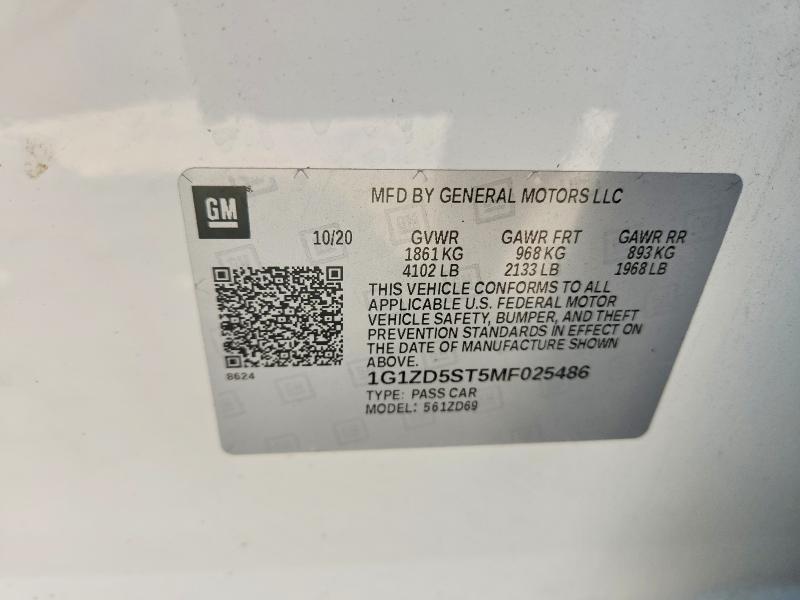 62484456 :رقم المزاد ، 1G1ZD5ST5MF025486 vin ، 2021 Chevrolet Malibu مزاد بيع