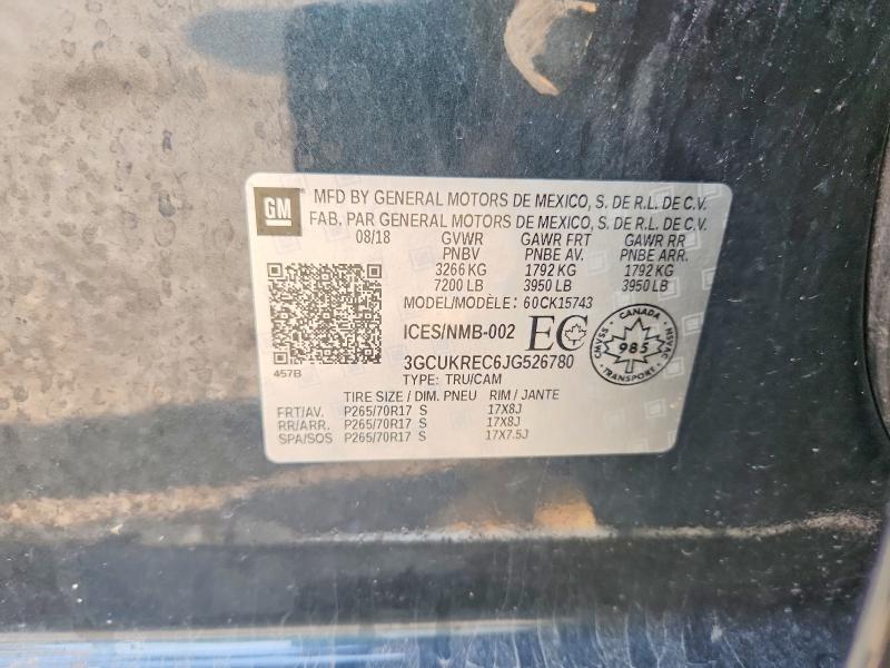 Продаж на аукціоні авто 2018 Chevrolet Silverado, vin: 3GCUKREC6JG526780, номер лоту: 62589426