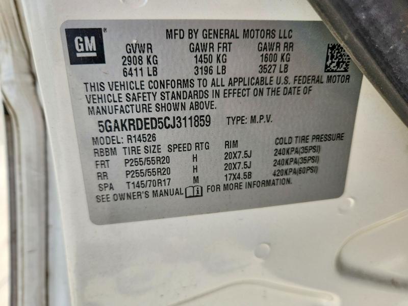 2012 Buick Enclave მანქანა იყიდება აუქციონზე, vin: 5GAKRDED5CJ311859, აუქციონის ნომერი: 61704796