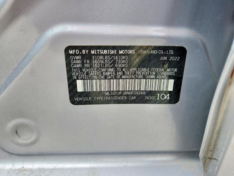 Aukcja sprzedaży 2022 Mitsubishi Mirage, vin: ML32FUFJ8NHF09248, numer aukcji: 59987696