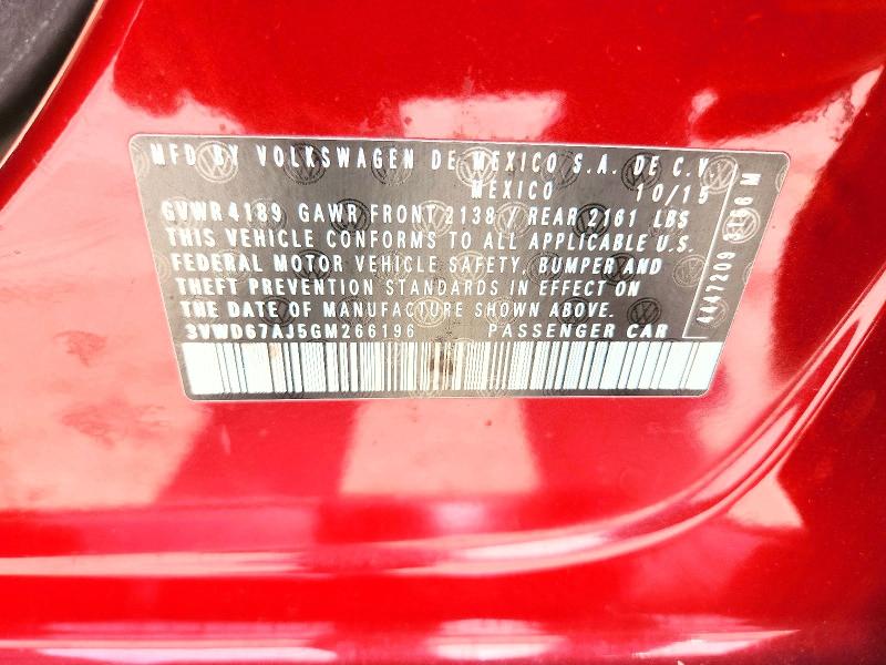 61331096 :رقم المزاد ، 3VWD67AJ5GM266196 vin ، 2016 Volkswagen Jetta مزاد بيع