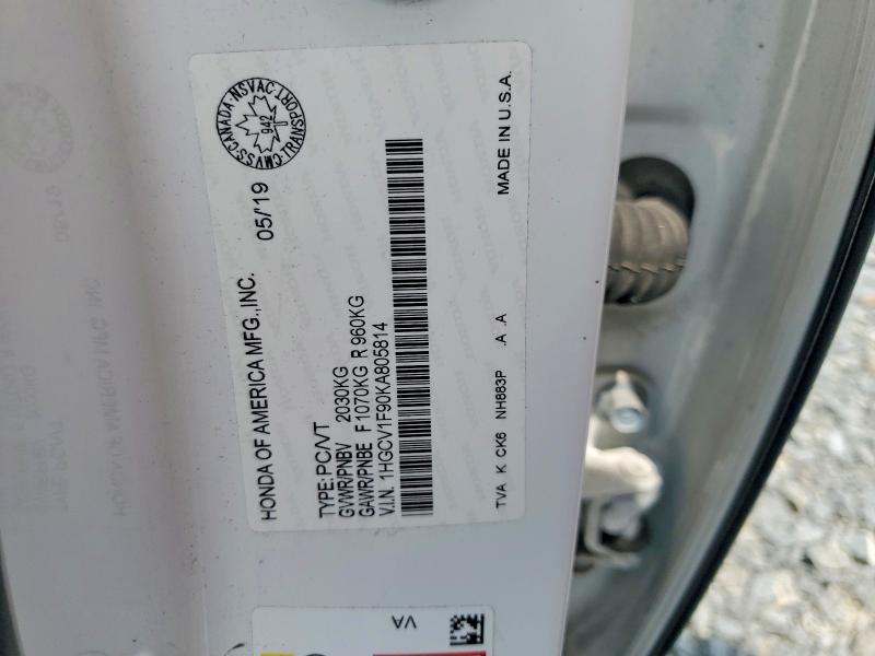 Aukcja sprzedaży 2019 Honda Accord, vin: 1HGCV1F90KA805814, numer aukcji: 59648756