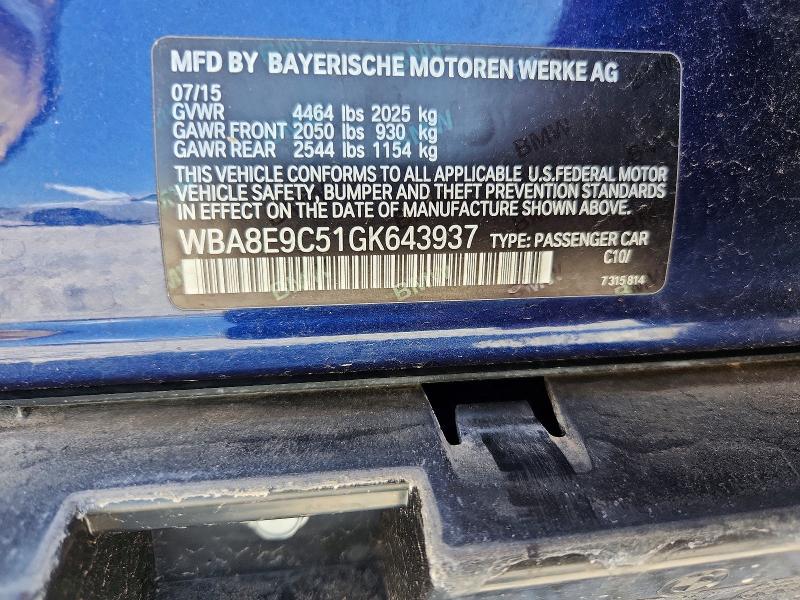 Auction sale of the 2016 Bmw 328, vin: WBA8E9C51GK643937, lot number: 58950746