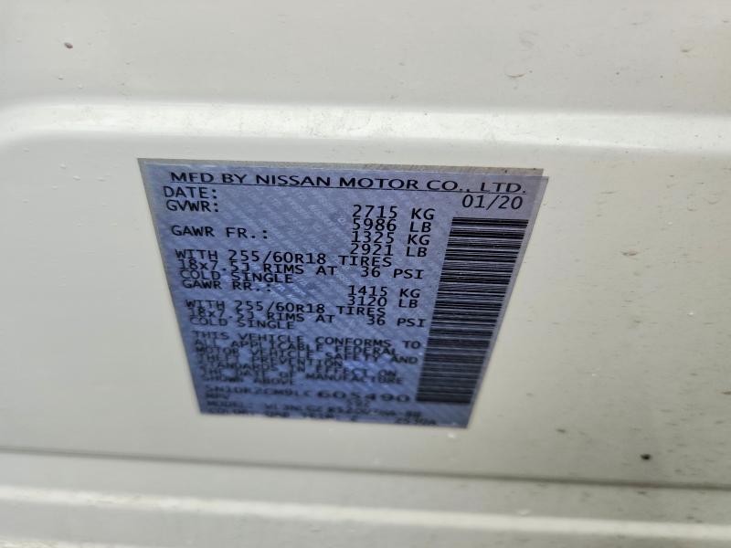 2020 Nissan Pathfinder მანქანა იყიდება აუქციონზე, vin: 5N1DR2CM9LC605490, აუქციონის ნომერი: 95589085