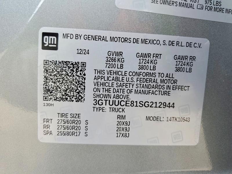 Aukcja sprzedaży 2025 Gmc Sierra, vin: 3GTUUCE81SG212944, numer aukcji: 60611006