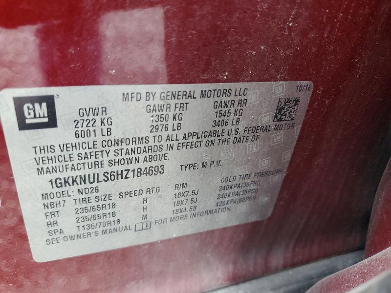 2017 Gmc Acadia მანქანა იყიდება აუქციონზე, vin: 1GKKNULS6HZ184693, აუქციონის ნომერი: 61716836