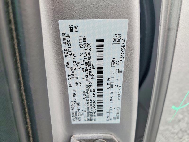 Продажа на аукционе авто 2016 Ford Escape, vin: 1FMCU9GX7GUA43466, номер лота: 61049376