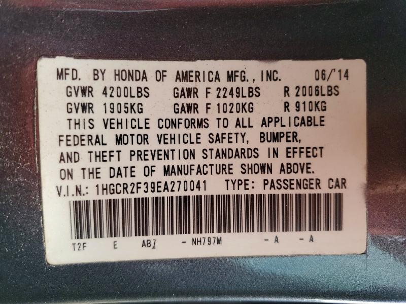 2014 Honda Accord მანქანა იყიდება აუქციონზე, vin: 1HGCR2F39EA270041, აუქციონის ნომერი: 62852476