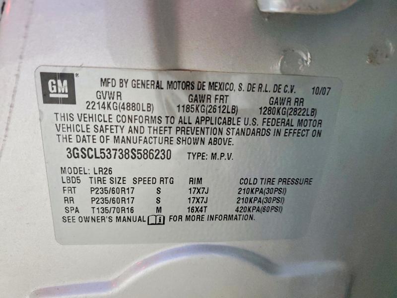 63370476 :رقم المزاد ، 3GSCL53738S586230 vin ، 2008 Saturn Vue مزاد بيع