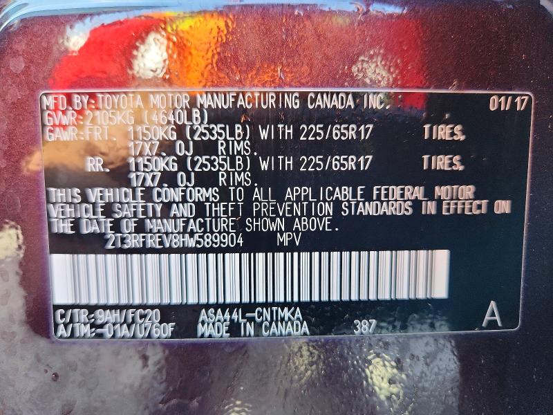 Aukcja sprzedaży 2017 Toyota Rav4, vin: 2T3RFREV8HW589904, numer aukcji: 61732526