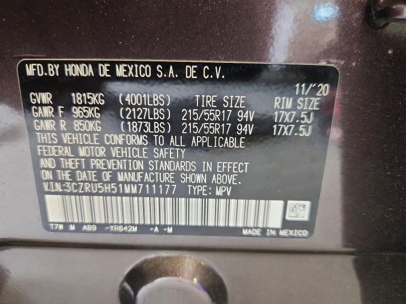 61500846 :رقم المزاد ، 3CZRU5H51MM711177 vin ، 2021 Honda Hr-v مزاد بيع