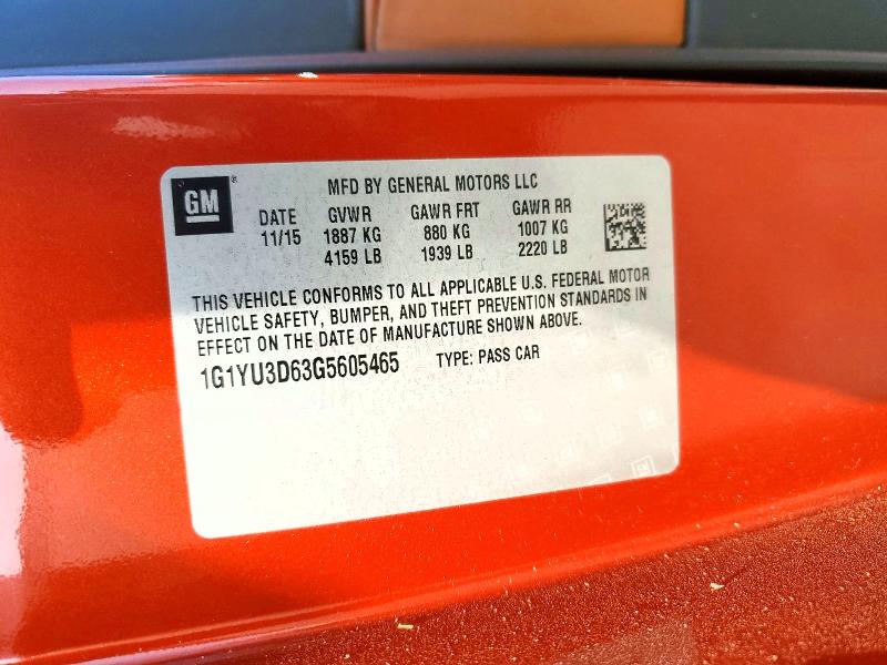 2016 Chevrolet Corvette მანქანა იყიდება აუქციონზე, vin: 1G1YU3D63G5605465, აუქციონის ნომერი: 61523906